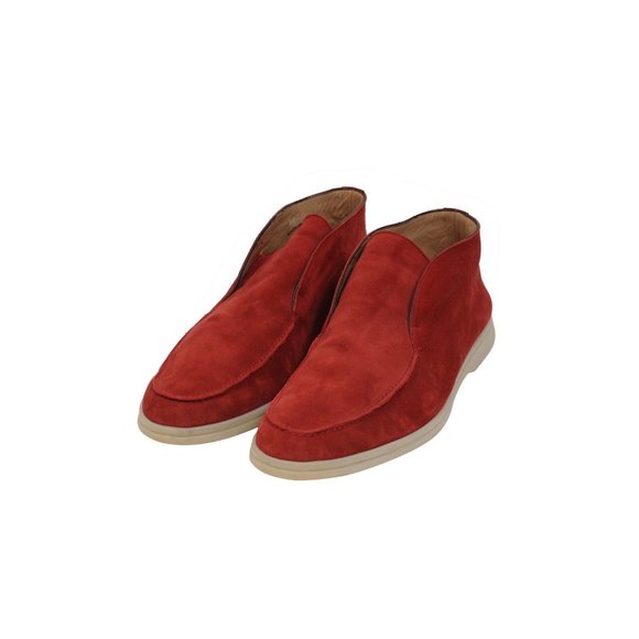 Loro Piana Open Walk Ankle Boots Size US 13 46 Red Suede Slip On Mid Top Chukkas - Picture 3 of 9